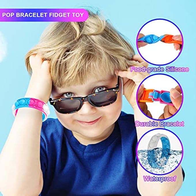 Genuvi Pop Fidget Toys Bulk Its Kids Party Favors 24PCS Pop Fidget Bracelets It Fidget Toy Pack Fidgets for Classroom Prizes End of Year Student Gifts Birthday Goodie Bag Stuffers Sensory Toys for Girls Boys - Image 5