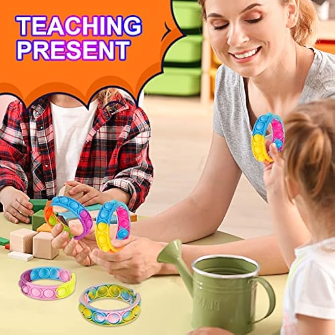 Genuvi Pop Fidget Toys Bulk Its Kids Party Favors 24PCS Pop Fidget Bracelets It Fidget Toy Pack Fidgets for Classroom Prizes End of Year Student Gifts Birthday Goodie Bag Stuffers Sensory Toys for Girls Boys - Image 2