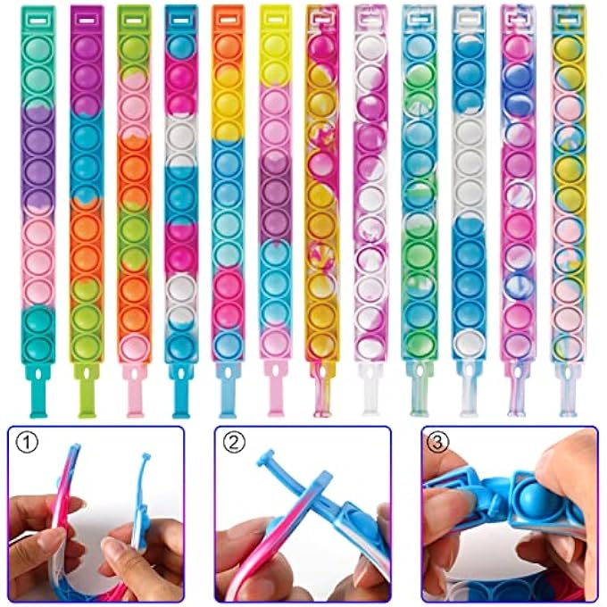 Genuvi Pop Fidget Toys Bulk Its Kids Party Favors 24PCS Pop Fidget Bracelets It Fidget Toy Pack Fidgets for Classroom Prizes End of Year Student Gifts Birthday Goodie Bag Stuffers Sensory Toys for Girls Boys - Image 4