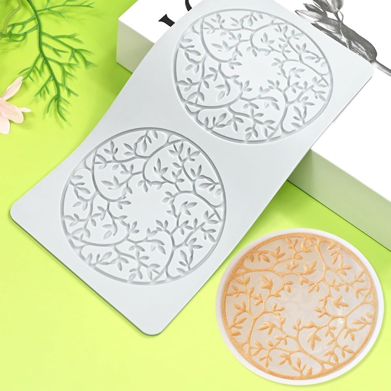 mostsom Silicone Mold Hollow Out Sugarcraft Lace Mold Cake Decoration Lace Mat for Fondant Wedding Cake Decorating Baking Molds C1_ Leaf Circular - Image 2