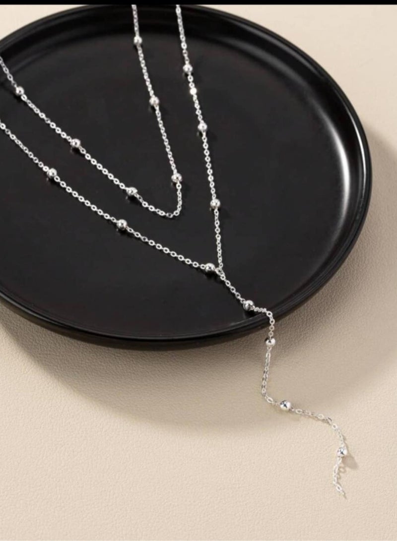 RA accessories Women Necklace Silvery Multi Layered - Image 2