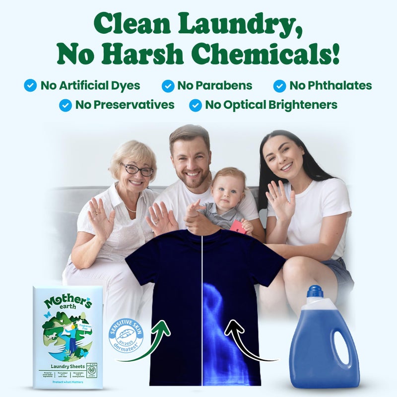 Mother's Earth Mother’s Earth Laundry Detergent Sheets – Lightweight Laundry Sheets | Plastic-Free Packaging | Suitable for Everyday Washing | Unscented - Image 2