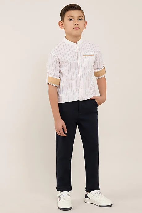 أر أند بي Solid Straight Fit Pants with Button Closure