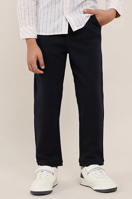 أر أند بي Solid Straight Fit Pants with Button Closure