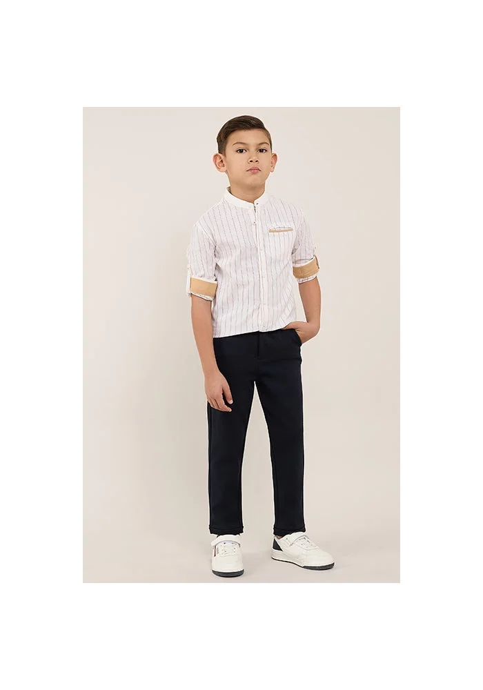 أر أند بي Solid Straight Fit Pants with Button Closure