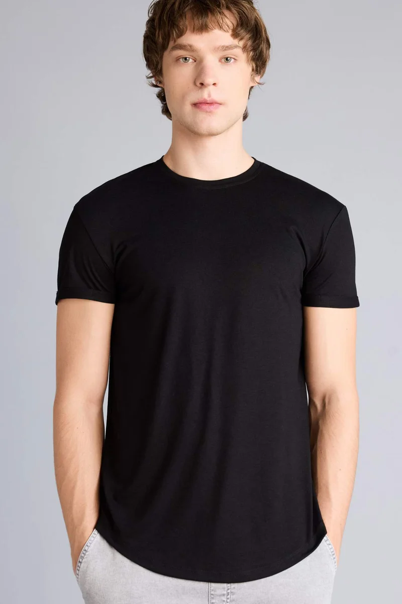 ديفاكتو Long Muscle Fit Crew Neck Short Sleeve T-Shirt