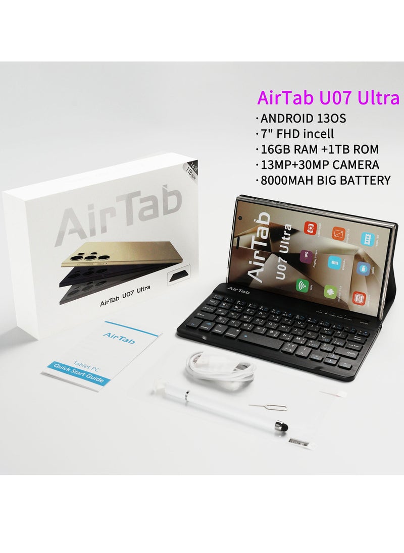 AirTab - U07 Ultra Tablet with Keyboard, 7" FHD Display, 1TB Internal Storage, 16GB RAM - with Powerful 8000mAh Battery - Dark Blue - Image 1