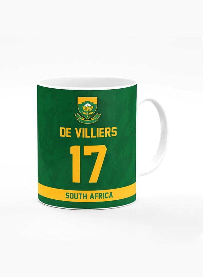 Stylizedd Designer Printed Coffee Mug with Heavy Duty Handle 11oz Ceramic Personalised Gift Mugs Cup - Cricket Player - AB de Villiers, Jersey Number - 17 (With Logo) - Image 1