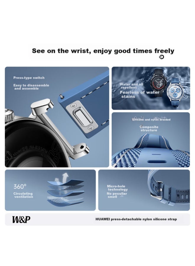 WP W&p Compatible Nylon Silicone Sports Watch Band With Detachable Buckle For Huawei Watch Gt5/5 Pro/gt4/watch4/3 Pro/new, Universal 46/48mm Dial, Light Blue - Image 2