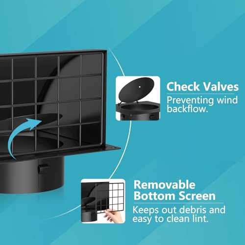 HG Power 6 Inch Exhaust Vent Cover, HG Power Metal Dryer Vent Cover Outside with Removable Screen & Cushioned Non Return Flap, Air Wall Vent for House, AC, Opening Diameter: 5.7" Black - Image 5