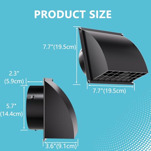 HG Power 6 Inch Exhaust Vent Cover, HG Power Metal Dryer Vent Cover Outside with Removable Screen & Cushioned Non Return Flap, Air Wall Vent for House, AC, Opening Diameter: 5.7" Black - Image 3