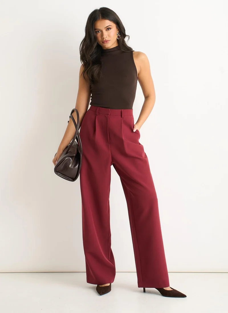 Gini London Rust Wide Leg Pleat Tailoring Trouser