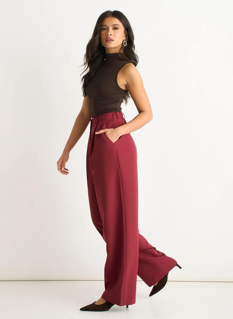 Gini London  Rust Wide Leg Pleat Tailoring Trouser for Women | Best Price UAE