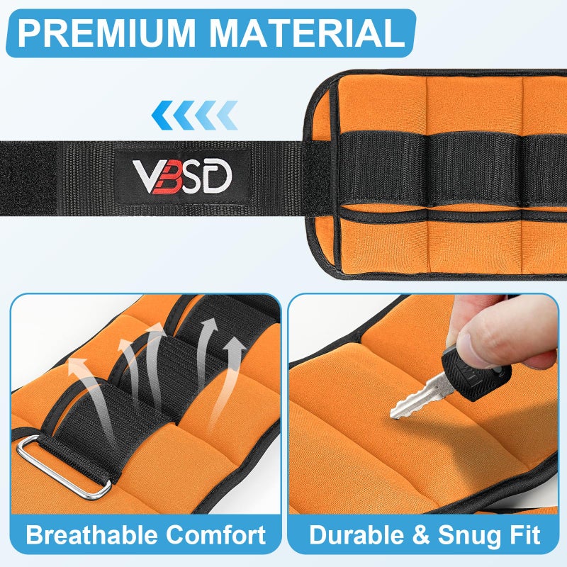 VBSD Adjustable Ankle Weights for Men Women, 10lb 1 Pair Leg Weight Straps, Weighted Ankle Weights Set for Gym, Yoga, Jogging, Walking, Aerobics, 1-5 lbs Each Ankle, 1 Pair 2-10 lbs, Orange - Image 3