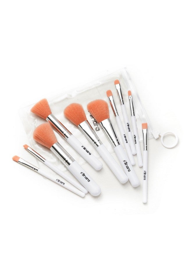 Minara Makeup Brush Set Of 10 With Easy To Carry Pouch (White) | Travel Size Cosmetic Brushes Kit For Face Foundation Brush Eyeshadow With Storage | Makeup Pouch For Women | - Image 1
