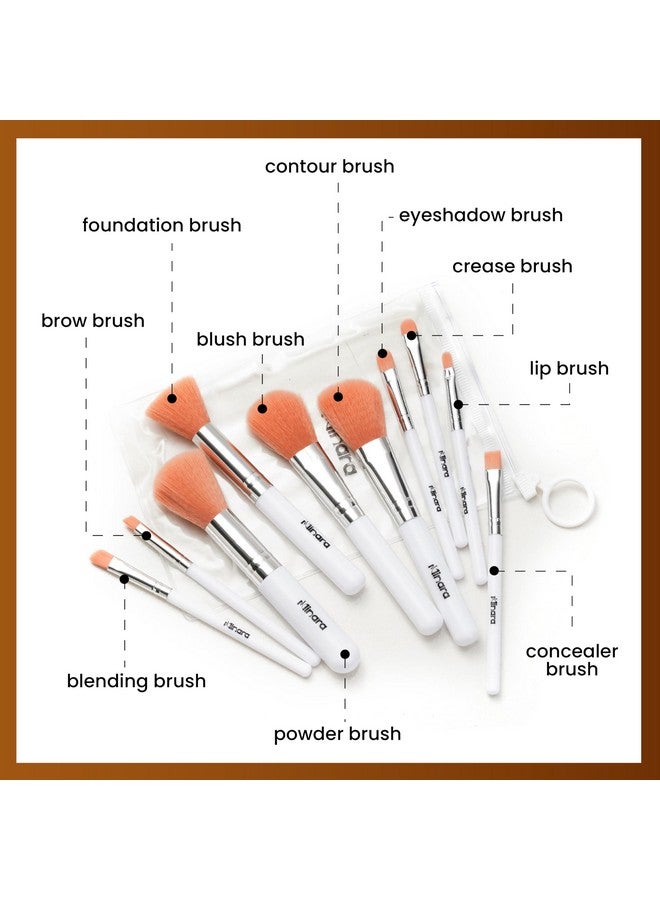 Minara Makeup Brush Set Of 10 With Easy To Carry Pouch (White) | Travel Size Cosmetic Brushes Kit For Face Foundation Brush Eyeshadow With Storage | Makeup Pouch For Women | - Image 4
