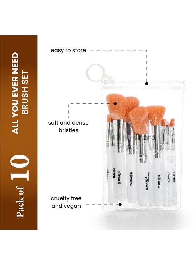 Minara Makeup Brush Set Of 10 With Easy To Carry Pouch (White) | Travel Size Cosmetic Brushes Kit For Face Foundation Brush Eyeshadow With Storage | Makeup Pouch For Women | - Image 2