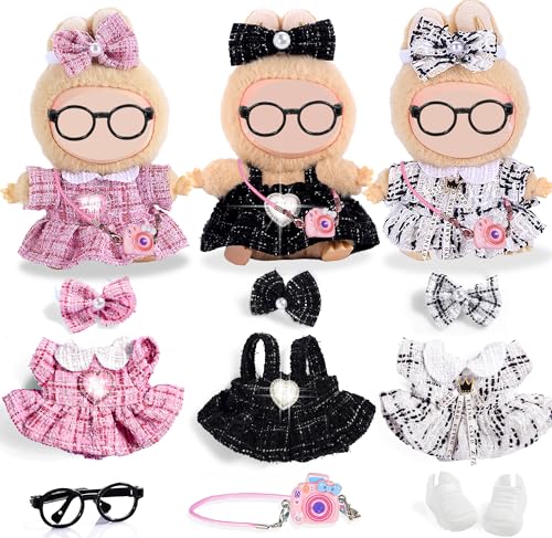 iBayda Chic Style 3 Sets 17cm Doll Clothes Accessories Set Include 3 Dresses 3 Hairpin 1 Shoes 1 Glasses 1 Bag Doll Not Included - Image 1