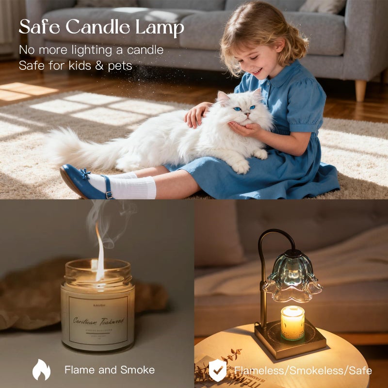 Candeldo Candle Warmer Lamp with Timer: Navy Blue Flower Candle Warming Lamp with 2 Bulbs Height Adjustable Wax Warmer Dimmable Bedroom Decor Mothers Day Birthday Gift for Women - Image 5