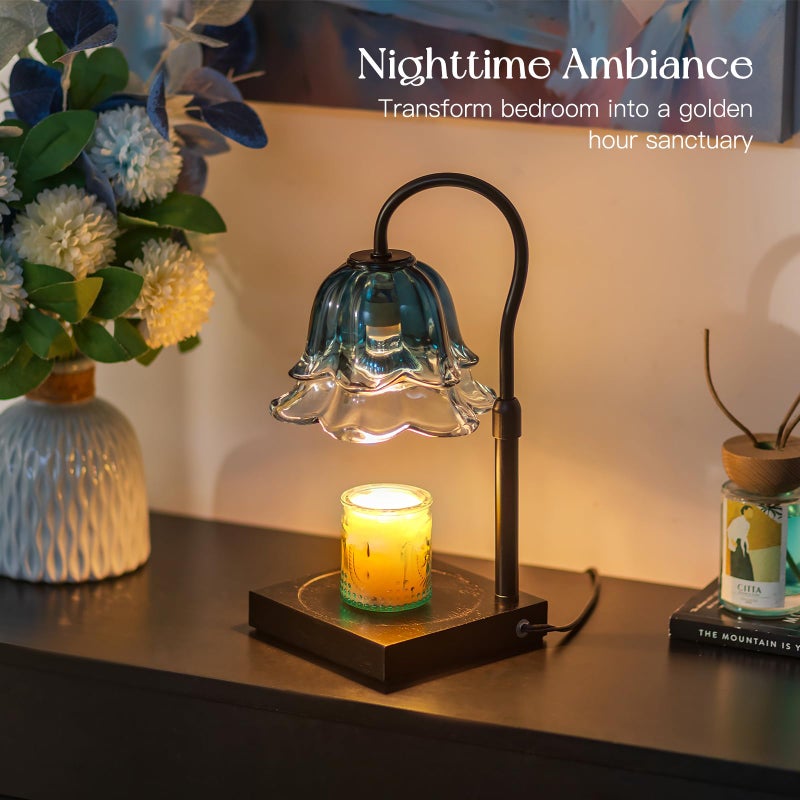 Candeldo Candle Warmer Lamp with Timer: Navy Blue Flower Candle Warming Lamp with 2 Bulbs Height Adjustable Wax Warmer Dimmable Bedroom Decor Mothers Day Birthday Gift for Women - Image 3