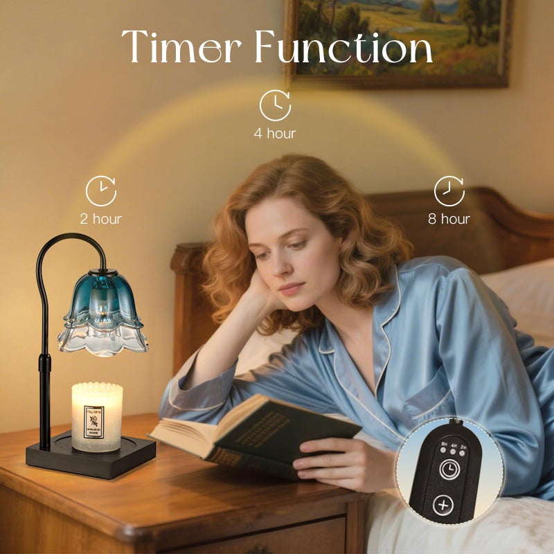 Candeldo Candle Warmer Lamp with Timer: Navy Blue Flower Candle Warming Lamp with 2 Bulbs Height Adjustable Wax Warmer Dimmable Bedroom Decor Mothers Day Birthday Gift for Women - Image 4
