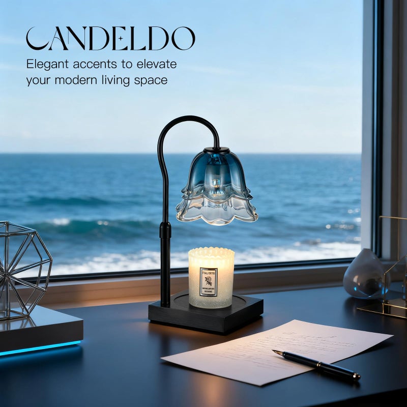 Candeldo Candle Warmer Lamp with Timer: Navy Blue Flower Candle Warming Lamp with 2 Bulbs Height Adjustable Wax Warmer Dimmable Bedroom Decor Mothers Day Birthday Gift for Women - Image 2