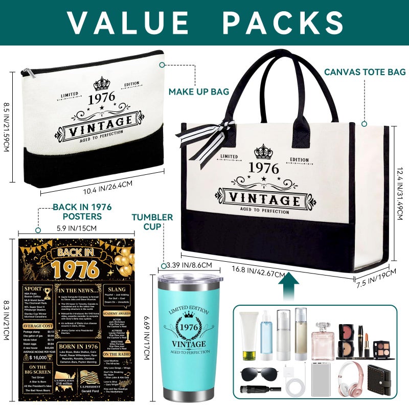 TrophyToast 50th Birthday Gifts for Women Her- 4 pcs, Turning 50 Year Old Gifts, Decorations Canvas Beach Tote Bag & Makeup Bag, Unique Happy 50th Present for Her Mom Wife Friends - Image 3