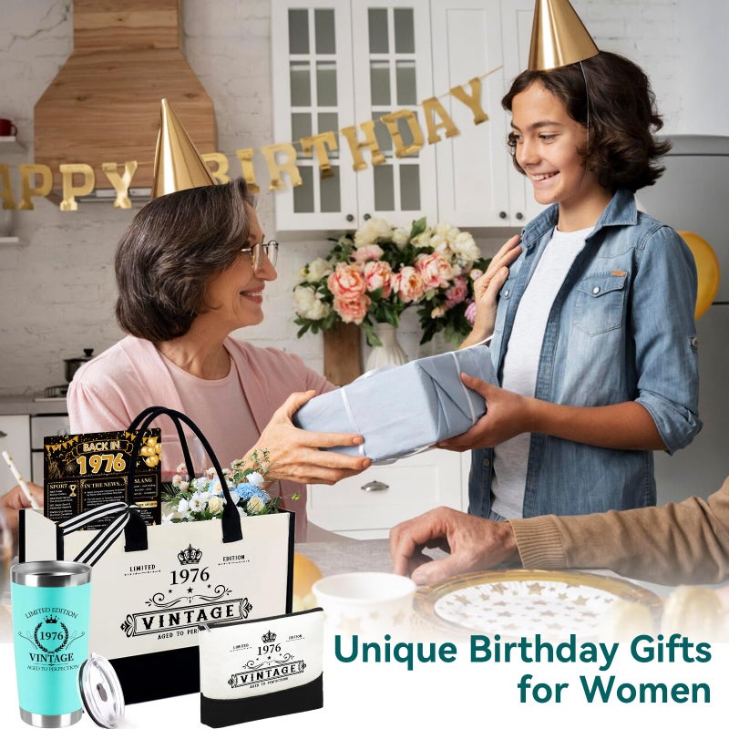 TrophyToast 50th Birthday Gifts for Women Her- 4 pcs, Turning 50 Year Old Gifts, Decorations Canvas Beach Tote Bag & Makeup Bag, Unique Happy 50th Present for Her Mom Wife Friends - Image 2