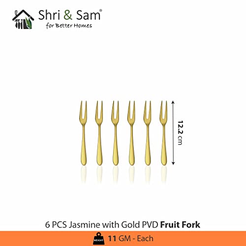 Shri & Sam Stainless Steel Jasmine Gold PVD Coating Fruit Fork,6 Pieces - Image 2