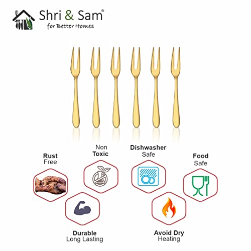 Shri & Sam Stainless Steel Jasmine Gold PVD Coating Fruit Fork,6 Pieces - Image 5