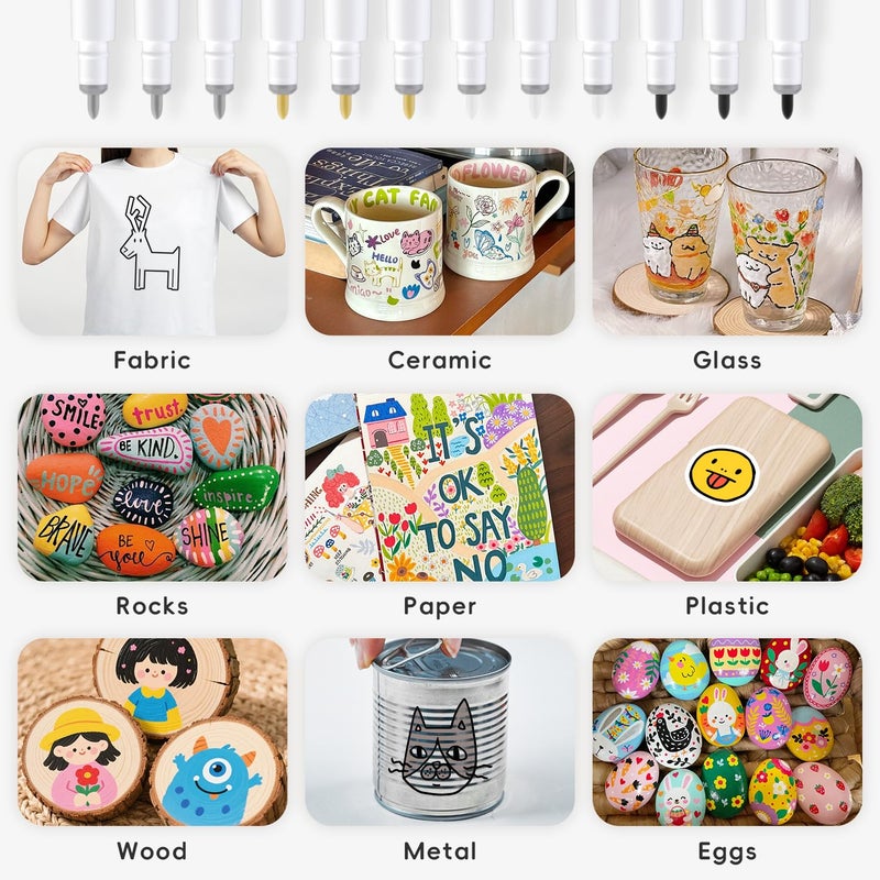 REALIKE Acrylic Paint Markers for Cricut Maker 4/ Maker 3/Maker/Explore 3/Air 2/Air, Black White Silver Gold Acrylic Paint Pens for Rocks, Paper, Wood, Canvas, Glass, Ceramic, Fabric (1.0 Tip) - Image 4