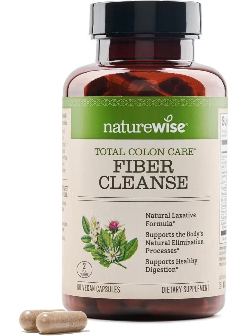 نايتشور وايز مكمل غذائي NatureWise Total Colon Care Fiber Cleanse مع ملينات عشبية، وبريبيوتيك، وإنزيمات هضمية لإخراج صحي، وهضم آمن، والتحكم في الوزن، وإزالة السموم، وصحة الأمعاء. 60 كبسولة نباتية. - Image 1