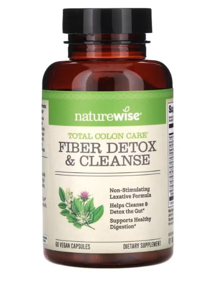 نايتشور وايز مكمل غذائي NatureWise Total Colon Care Fiber Cleanse مع ملينات عشبية، وبريبيوتيك، وإنزيمات هضمية لإخراج صحي، وهضم آمن، والتحكم في الوزن، وإزالة السموم، وصحة الأمعاء. 60 كبسولة نباتية. - Image 2