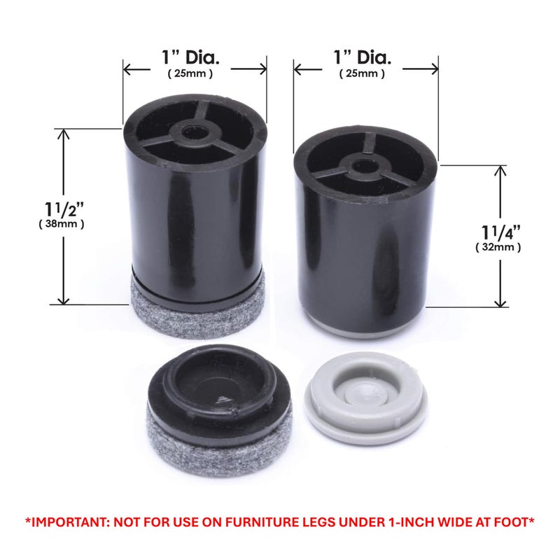 Slipstick GorillaRisers CB251-8 Screw on Furniture Risers (8 Pack) Floor Protector Slider Legs Raise Furniture Height 1-1/4â€ to 1-1/2", Plastic & Felt Glides, 1 Inch Round Chair Risers Furniture Leg Extenders - Image 4