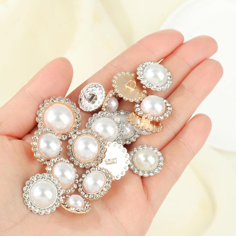 Buttons, Decorative Buttons, 10 Pcs Alloy Shiny Rhinestone Pearl Clothing Buttons DIY Craft Clothing Sewing Button Needlework Handmade Accessories-gold-21mm (Color : Silver, Size : 17cm) - Image 4
