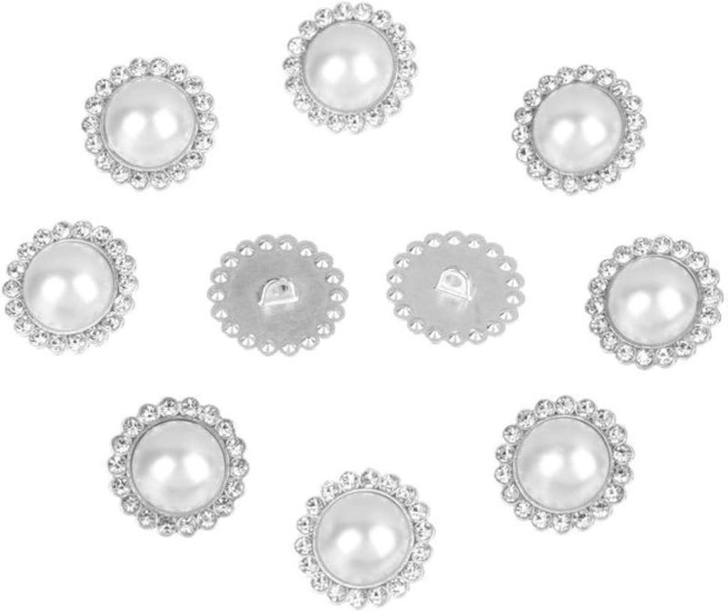 Buttons, Decorative Buttons, 10 Pcs Alloy Shiny Rhinestone Pearl Clothing Buttons DIY Craft Clothing Sewing Button Needlework Handmade Accessories-gold-21mm (Color : Silver, Size : 17cm) - Image 1