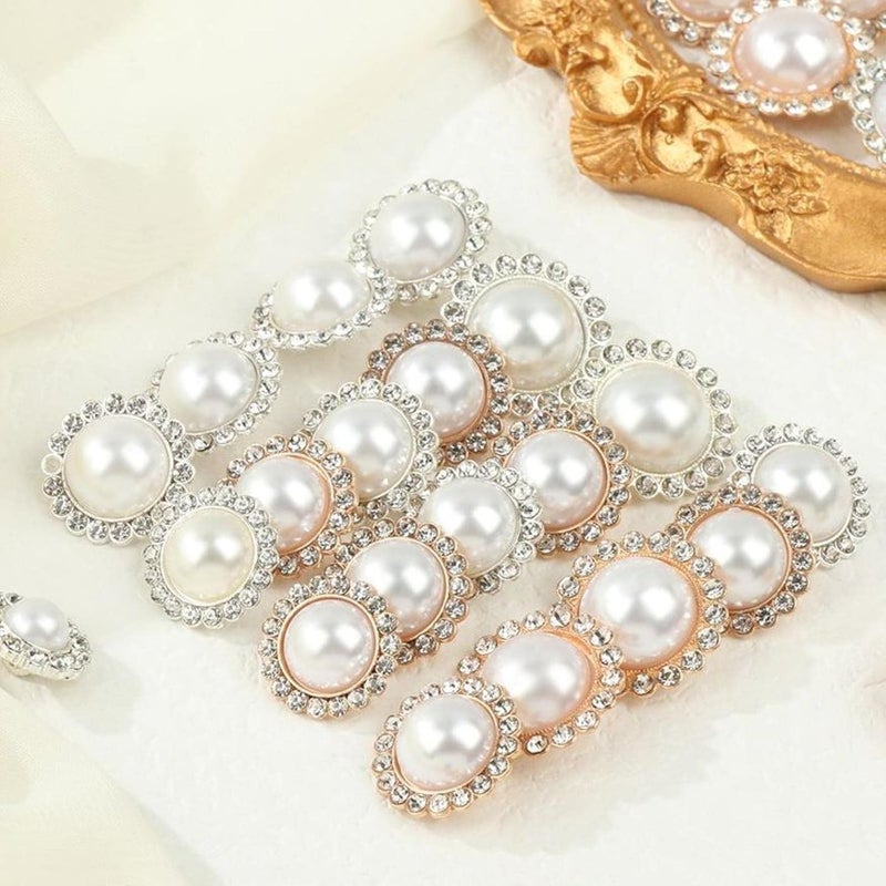 Buttons, Decorative Buttons, 10 Pcs Alloy Shiny Rhinestone Pearl Clothing Buttons DIY Craft Clothing Sewing Button Needlework Handmade Accessories-gold-21mm (Color : Silver, Size : 17cm) - Image 2