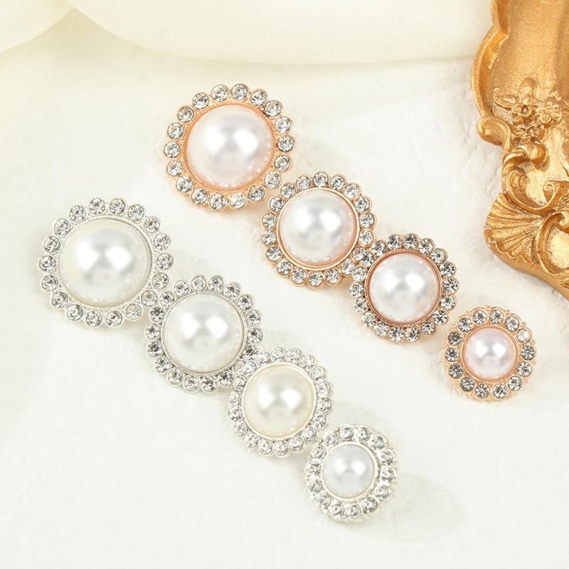 Buttons, Decorative Buttons, 10 Pcs Alloy Shiny Rhinestone Pearl Clothing Buttons DIY Craft Clothing Sewing Button Needlework Handmade Accessories-gold-21mm (Color : Silver, Size : 17cm) - Image 3