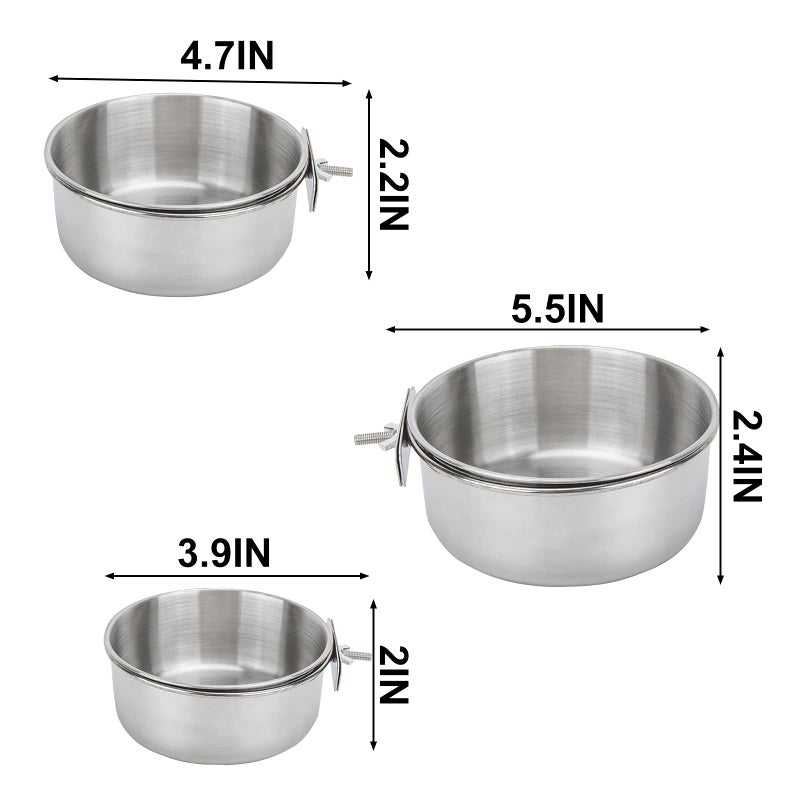 ToLanbbt Bird Feeding Dish Cups 3 Pack Parrot Food Bowl Cage with Clamp Holder Stainless Steel Birdcage Coop Water Feeder for Cockatiel Conure Budgies Parakeet Macaw Finches Lovebirds Small Animal - Image 2