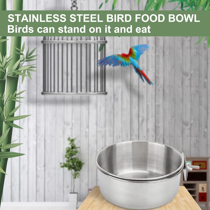 ToLanbbt Bird Feeding Dish Cups 3 Pack Parrot Food Bowl Cage with Clamp Holder Stainless Steel Birdcage Coop Water Feeder for Cockatiel Conure Budgies Parakeet Macaw Finches Lovebirds Small Animal - Image 3