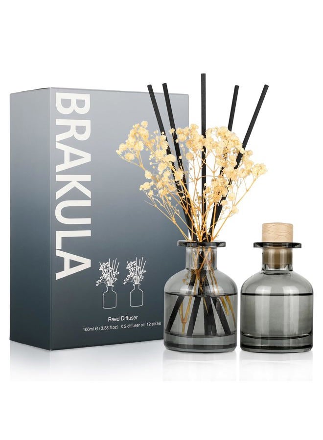 Brakula 2 Pack Reed Diffuser, Fresh Linen + White Jasmine (3.38 fl oz Each Pack), Home Fragrance with 12 Sticks, Shelf Decor, Reed diffusers for Home - Image 1