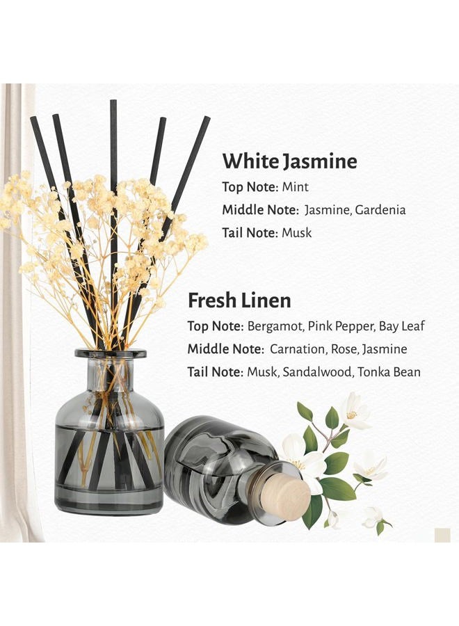 Brakula 2 Pack Reed Diffuser, Fresh Linen + White Jasmine (3.38 fl oz Each Pack), Home Fragrance with 12 Sticks, Shelf Decor, Reed diffusers for Home - Image 2