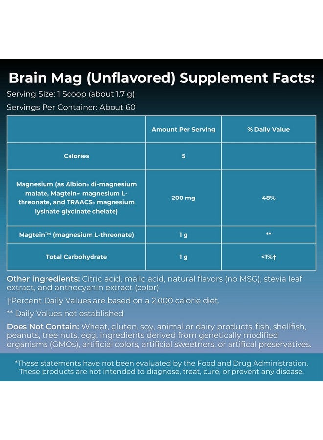 MYOXCIENCE Brain Mag | Magnesium L-Threonate Magtein & Magnesium Glycinate Powder (Unflavored) (60 Servings) - Image 2