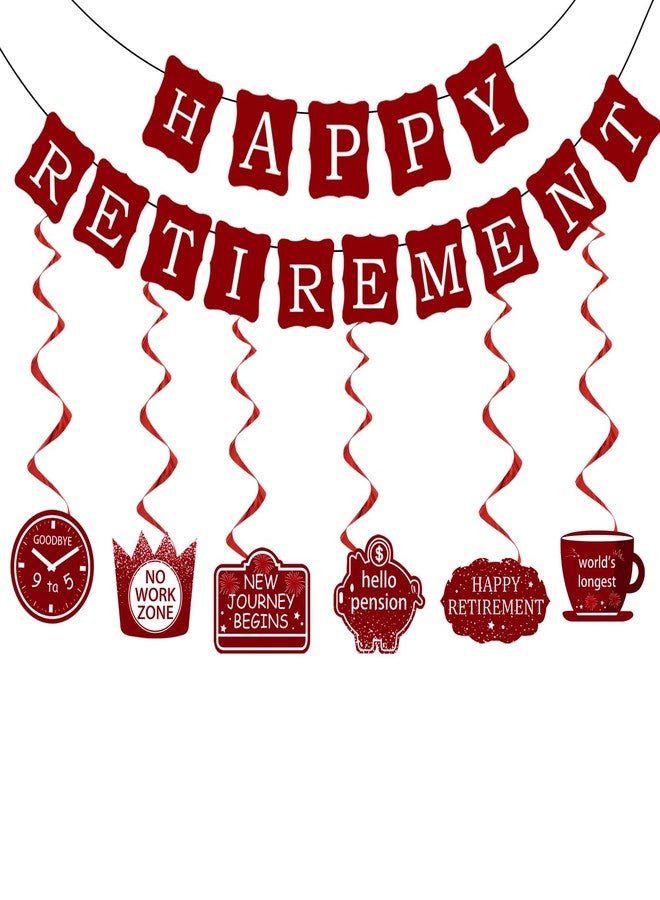 Zeptrix 21Pcs Happy Retirement Party Decorations for Men Women,Red Funny Retirement Banner Hanging Swirls Paper Kit Outdoor Indoor Bunting Garland Sign Teacher Retired Banners Office Farewell Decor Supplies - Image 1