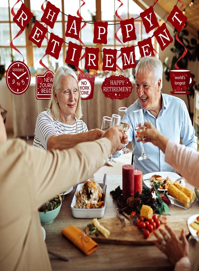 Zeptrix 21Pcs Happy Retirement Party Decorations for Men Women,Red Funny Retirement Banner Hanging Swirls Paper Kit Outdoor Indoor Bunting Garland Sign Teacher Retired Banners Office Farewell Decor Supplies - Image 4