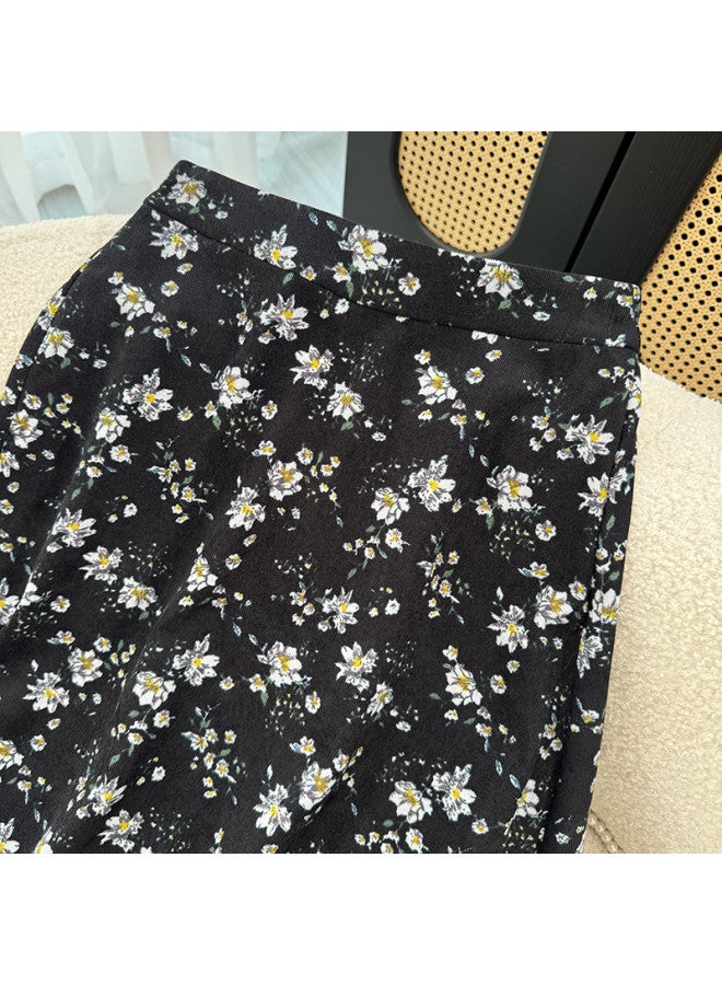 XINYANG Floral Print Midi Skirt 2025 Early Autumn Elastic Waist Plus Size Slimming A-Line Draped Corduroy Skirt - Image 4