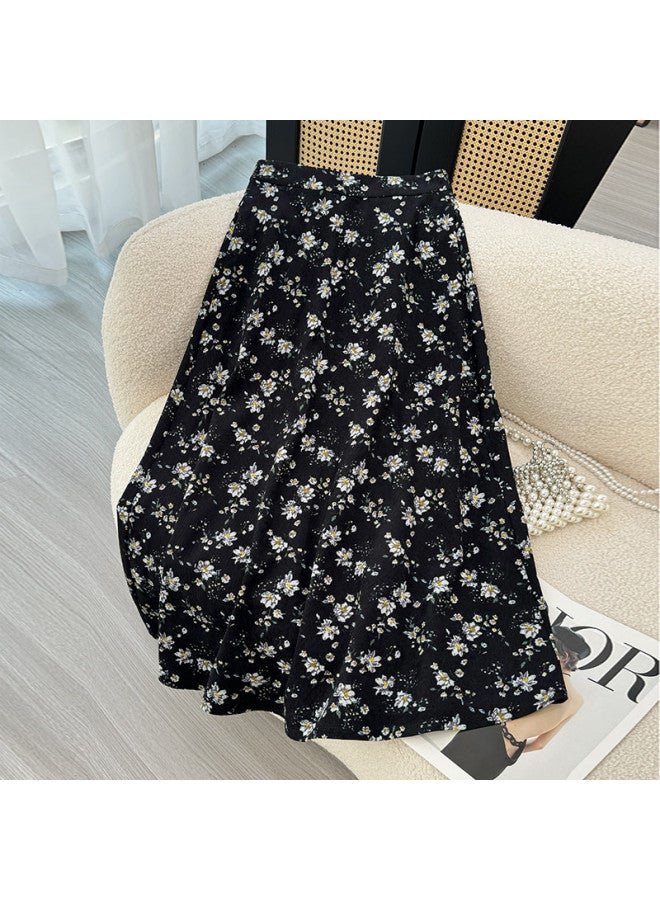 XINYANG Floral Print Midi Skirt 2025 Early Autumn Elastic Waist Plus Size Slimming A-Line Draped Corduroy Skirt - Image 2