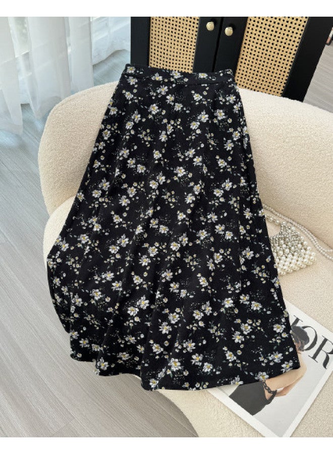 XINYANG Floral Print Midi Skirt 2025 Early Autumn Elastic Waist Plus Size Slimming A-Line Draped Corduroy Skirt - Image 1