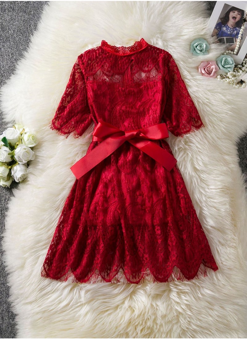 Loquat Fashionable Cute Girls Dresses Red  - Image 2