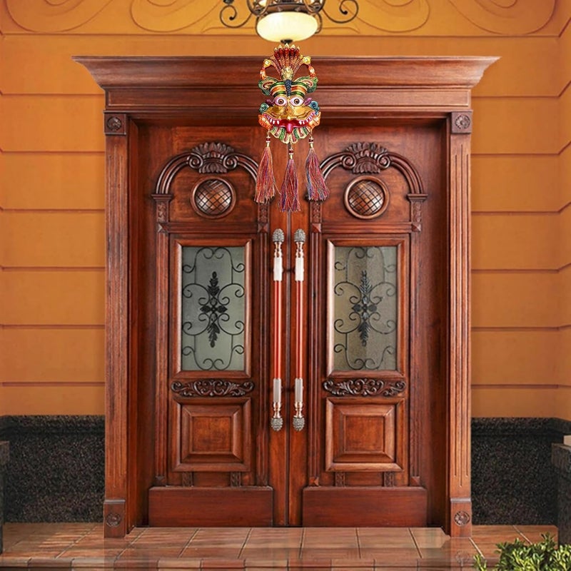 FLAIMYST Kirtimukha for Home Door in Aluminium Metal, Kirtimukha Wall Hanging for Home Decor, Nazar Battu for Home Entrance (Multicolor 27X10 CM) - Image 3
